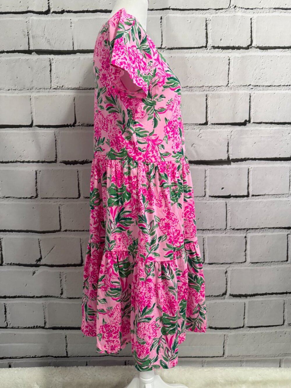 NWT Lilly Pulitzer Geanna Floral Tiered Cotton Dress Pink Green Size M - Picture 4 of 14
